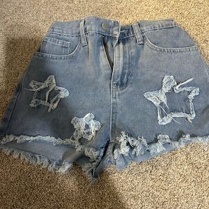 SHEIN Blue Jean Shorts with Distressed Butterfly Design